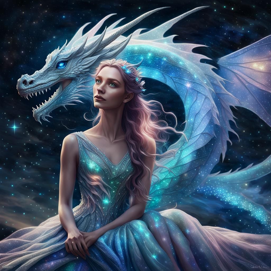 Fairy on Dragon in Starry Night: Cinematic Concept Art