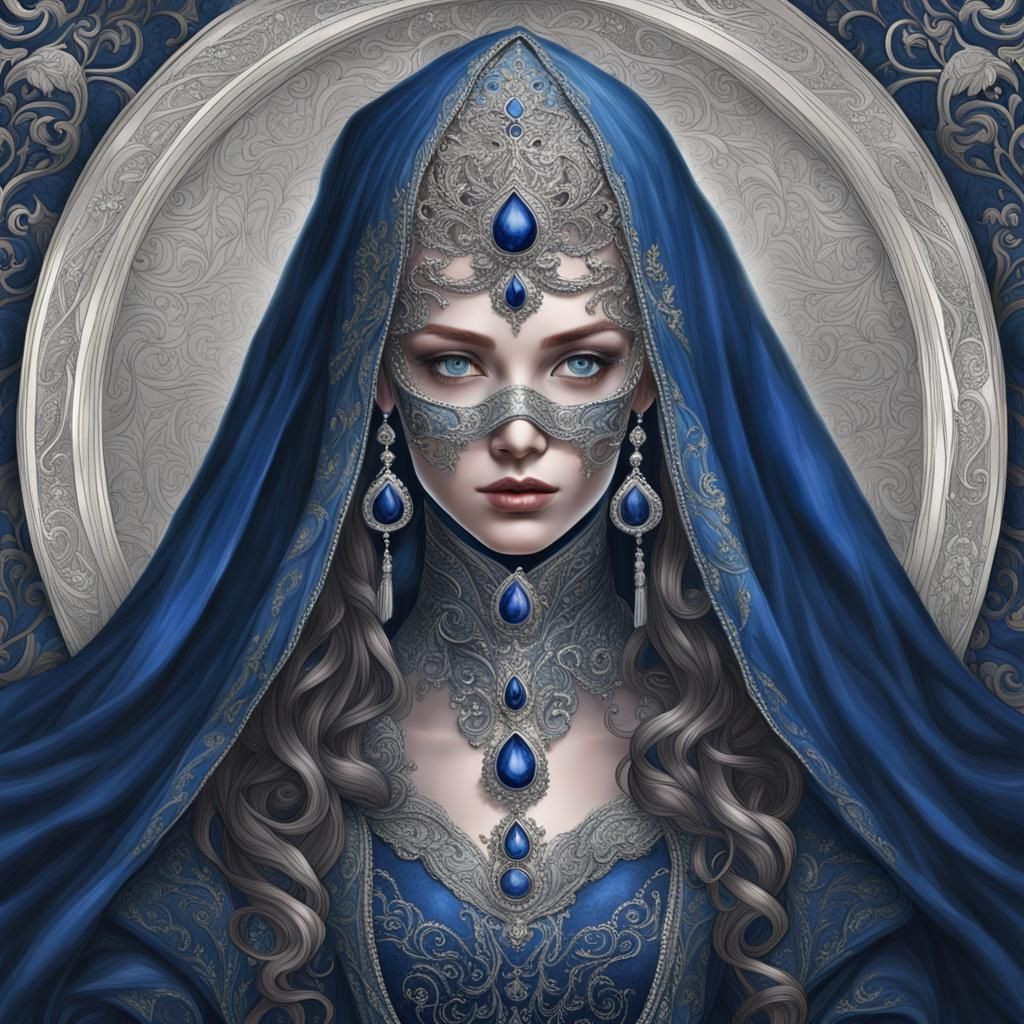 Veiled Princess Portrait in Opulent Ballroom