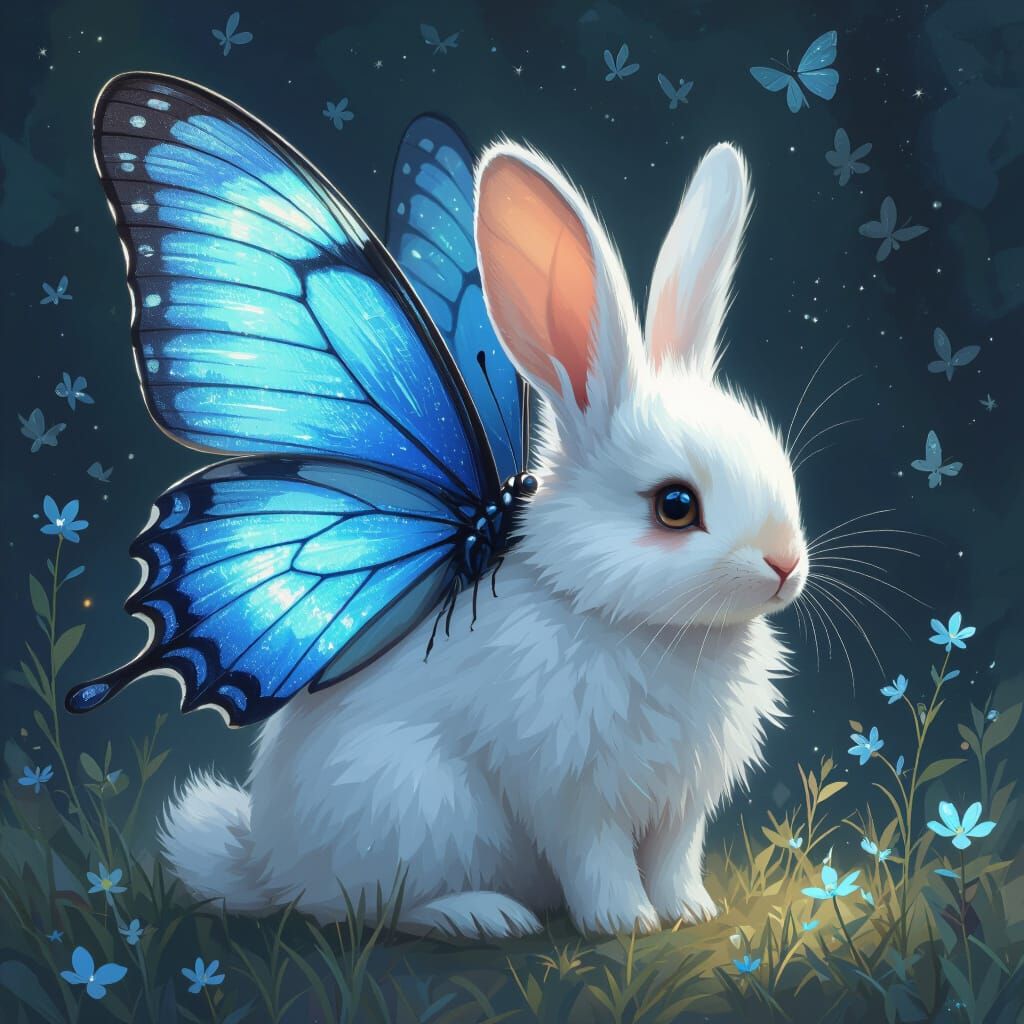 Ethereal Butterfly Bunny with Iridescent Wings