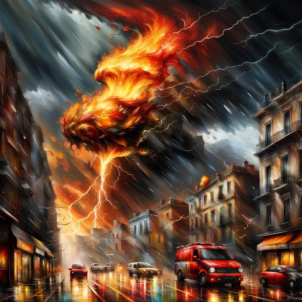 Powerful Tornado Devastates City, Detailed Digital Art