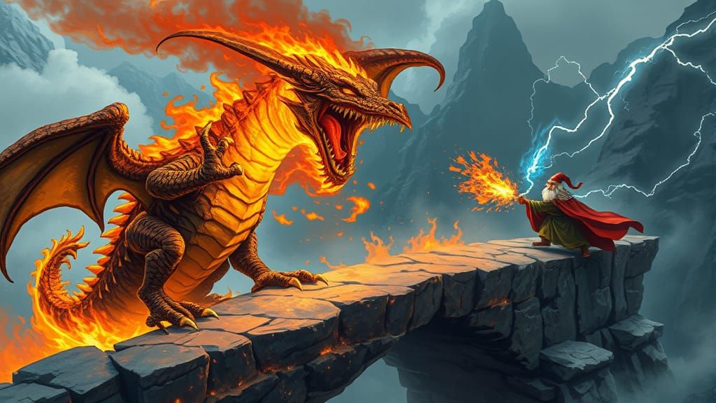 Epic Fantasy Battle Unfolds on a Narrow Bridge