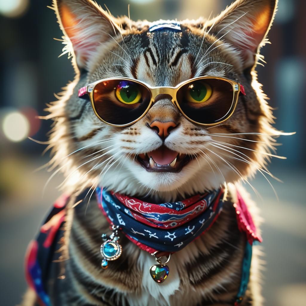 Smiling Cat with Sunglasses on a Thread