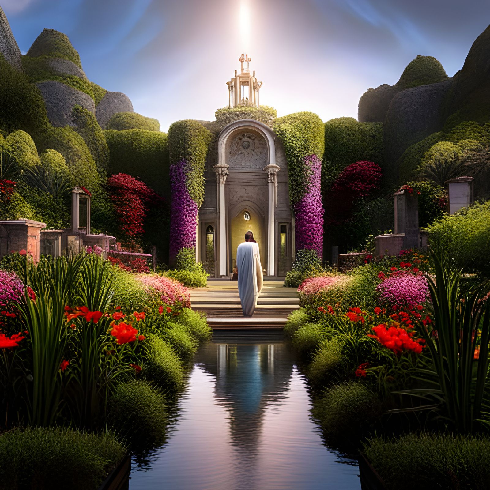 Glorious Jesus Christ in Garden Matte Painting