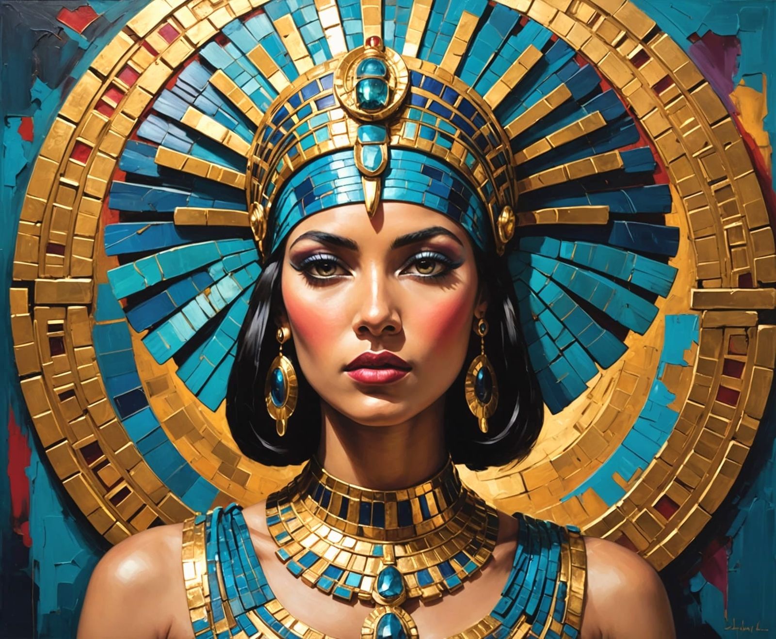 Modern Cleopatra Oil Portrait in Impasto Style