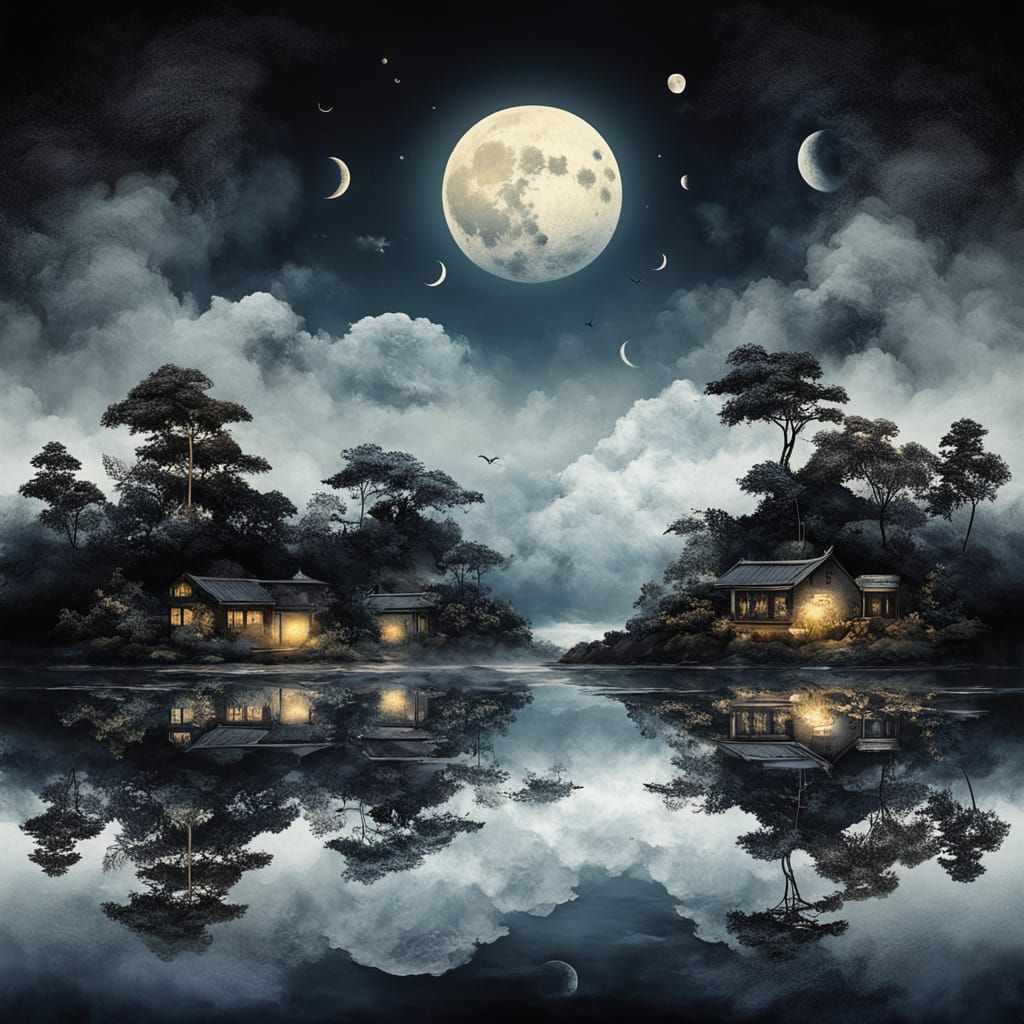 Surreal Yin Yang Sun Moon Foggy Earth and Moon