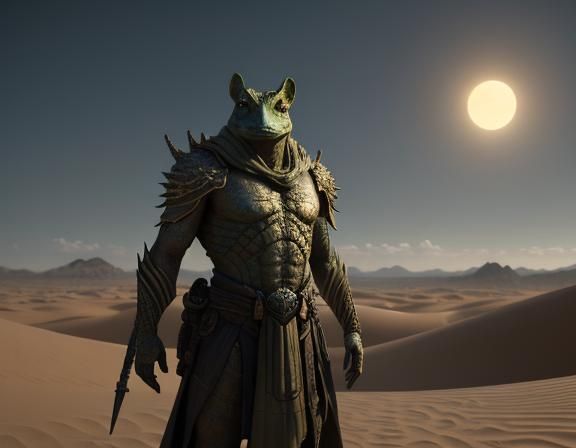 Bullywug Spellcaster in Desert, 3D Game Cinematic