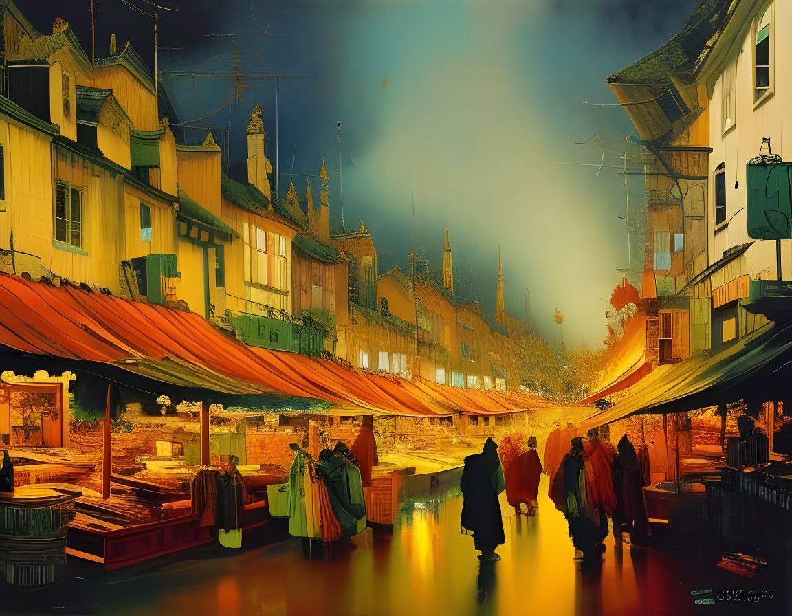 Flea Market Scene as Oil Painting