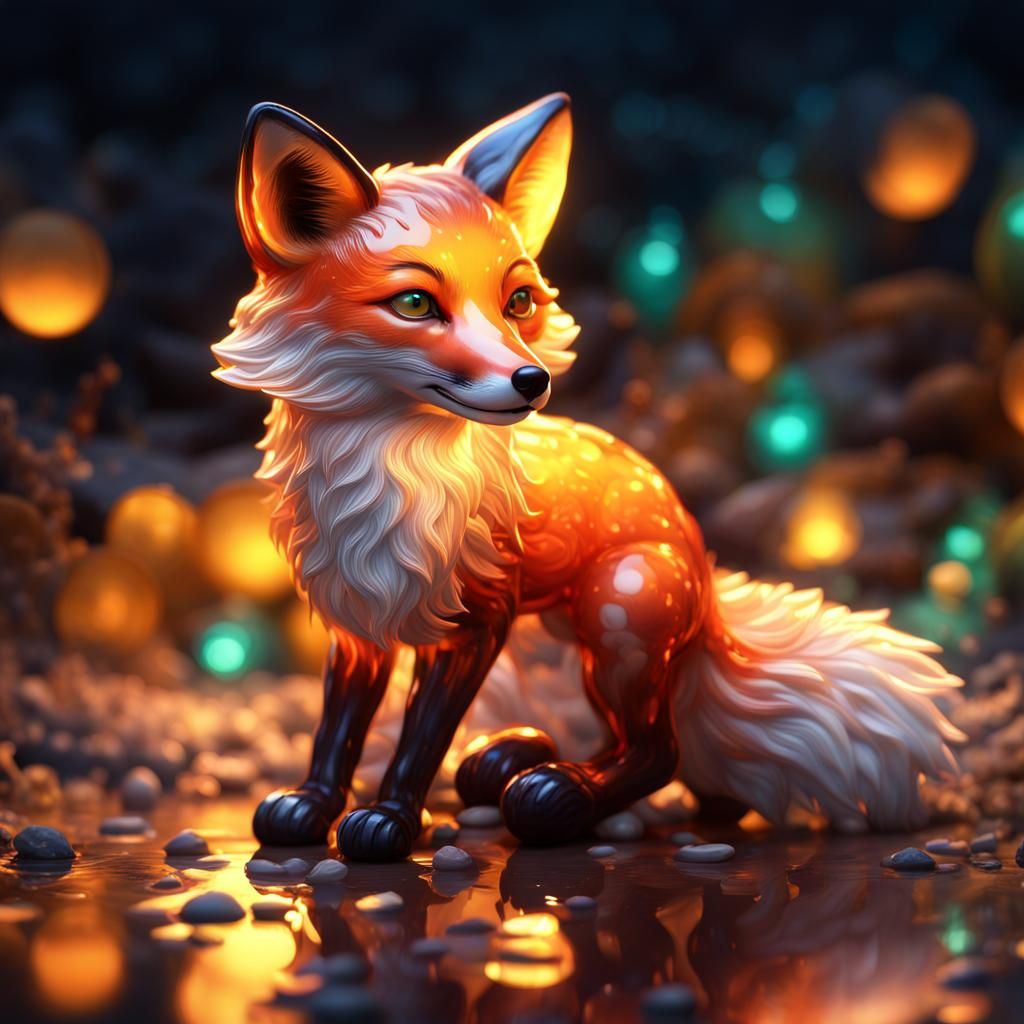 Glowing Glass Fox: Photorealistic CGI Masterpiece