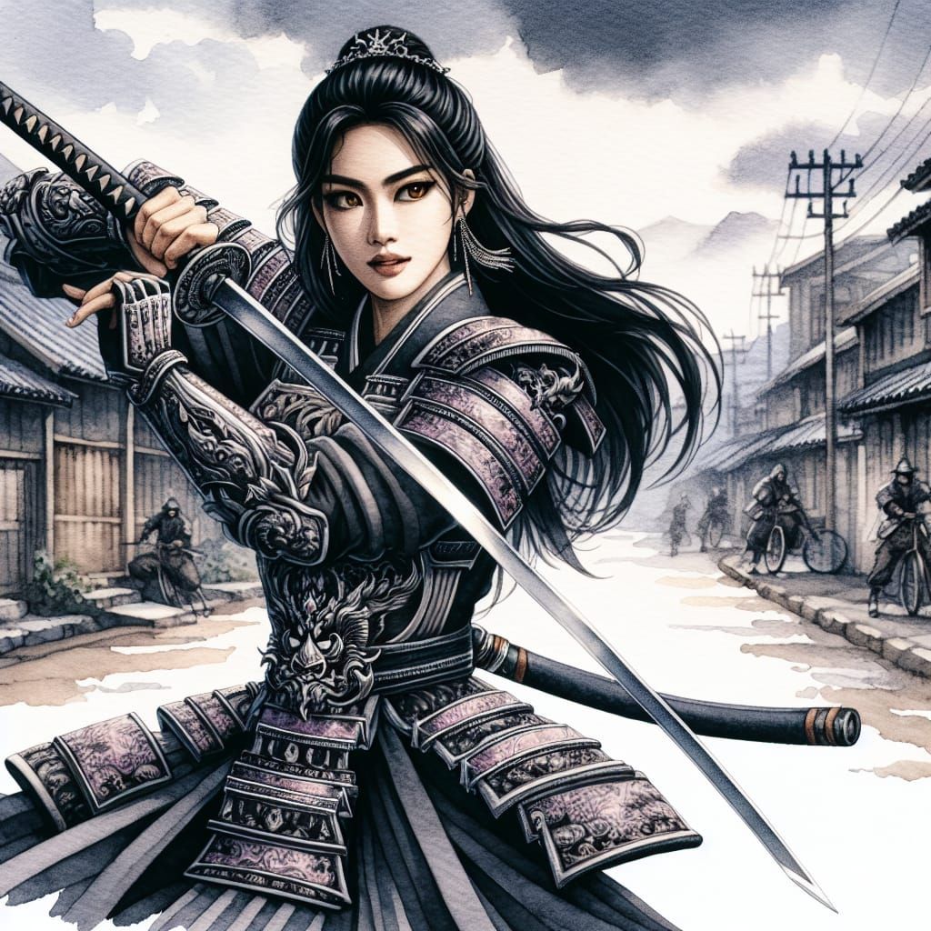 Thai Samurai in Gothic Armor Watercolor Painting