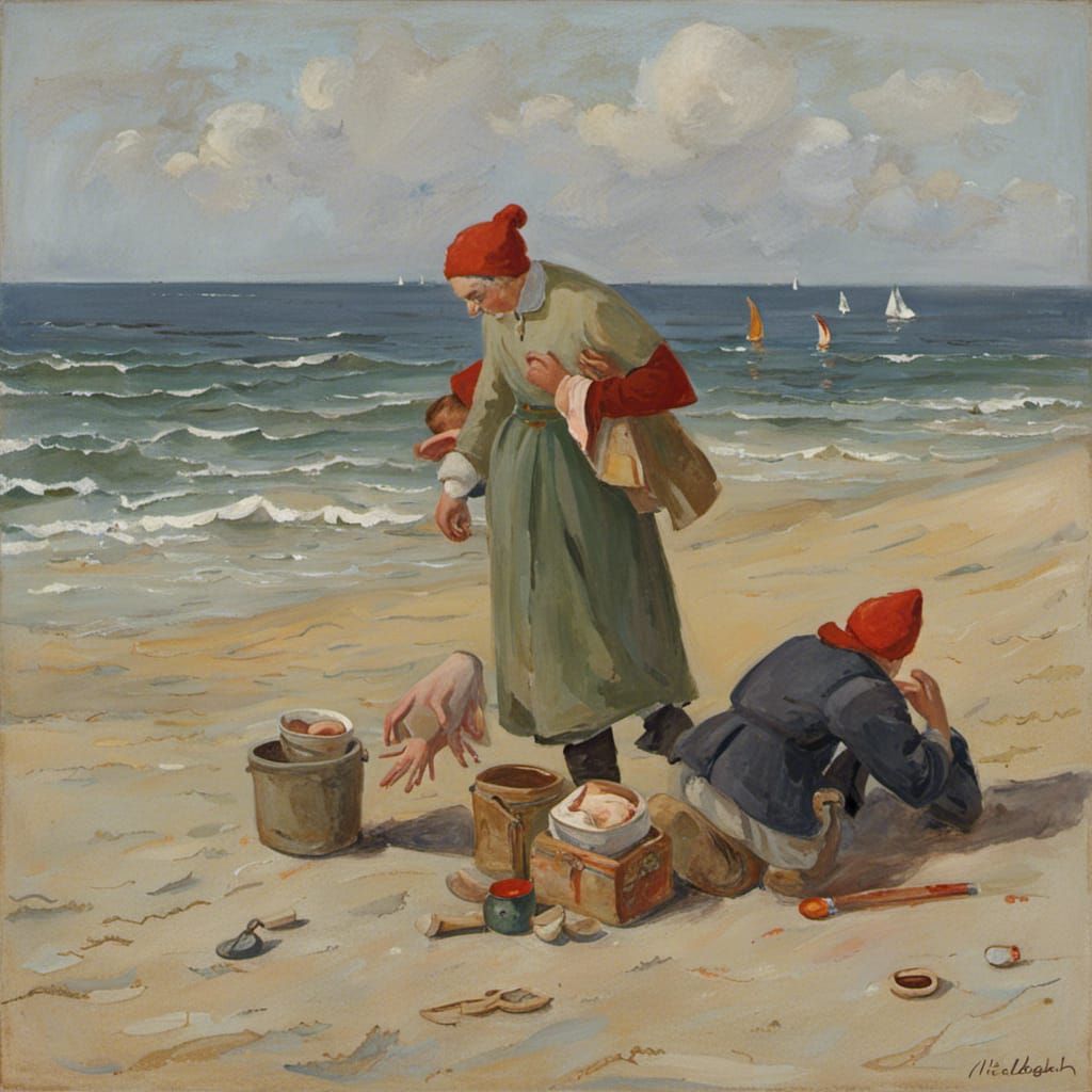 Whimsical Day at the Sea Illustration