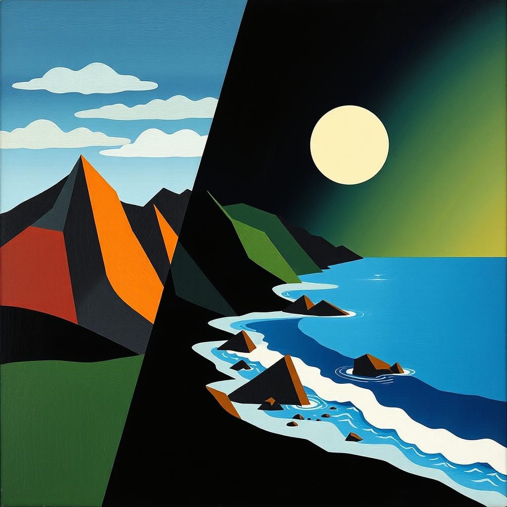 Mountains by Day, Sea by Night: Cubist Style