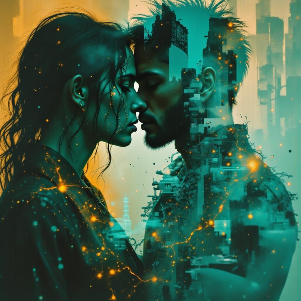 Ethereal Struggle in Soft Emerald Neon Light