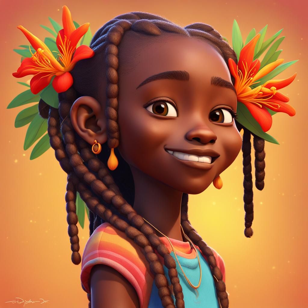 Girl with Flower: Pixar-Style 3D Portrait