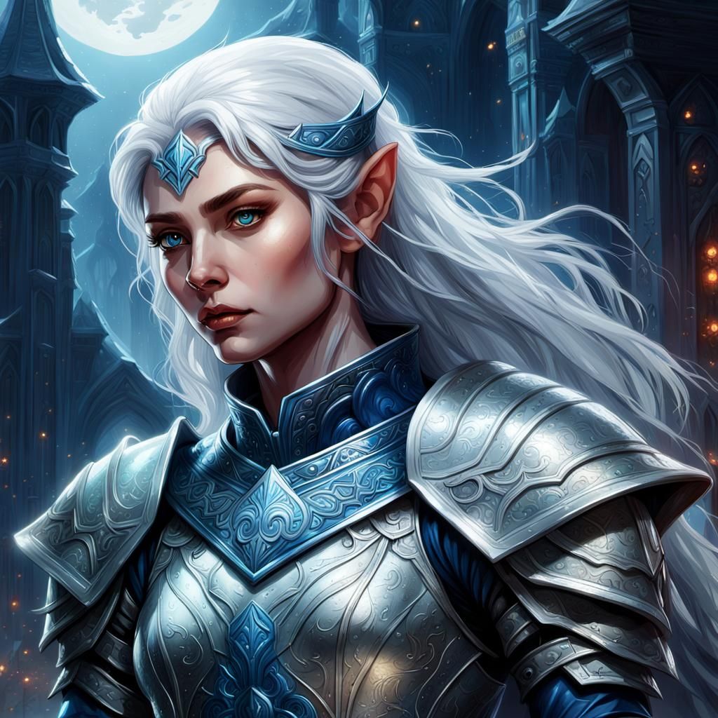 Moon Elf Ranger Knight in Silver Armor