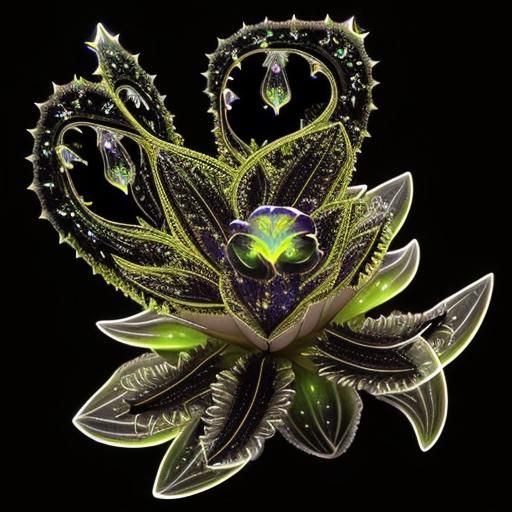 Bioluminescent Fractal Plants in Galactic Night Sky