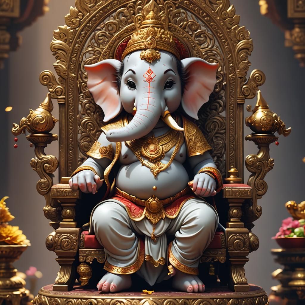 Cute 3D Ganesha on Royal Chair
