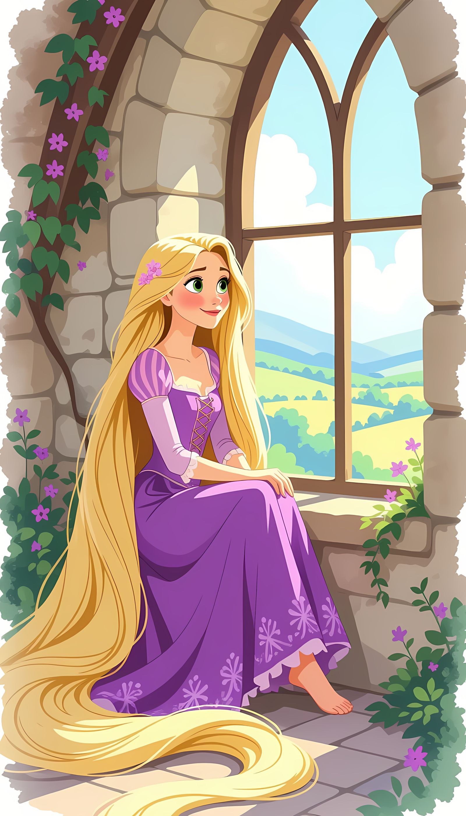 Rapunzel in Tower: Watercolour Painting Inspired by Tangled