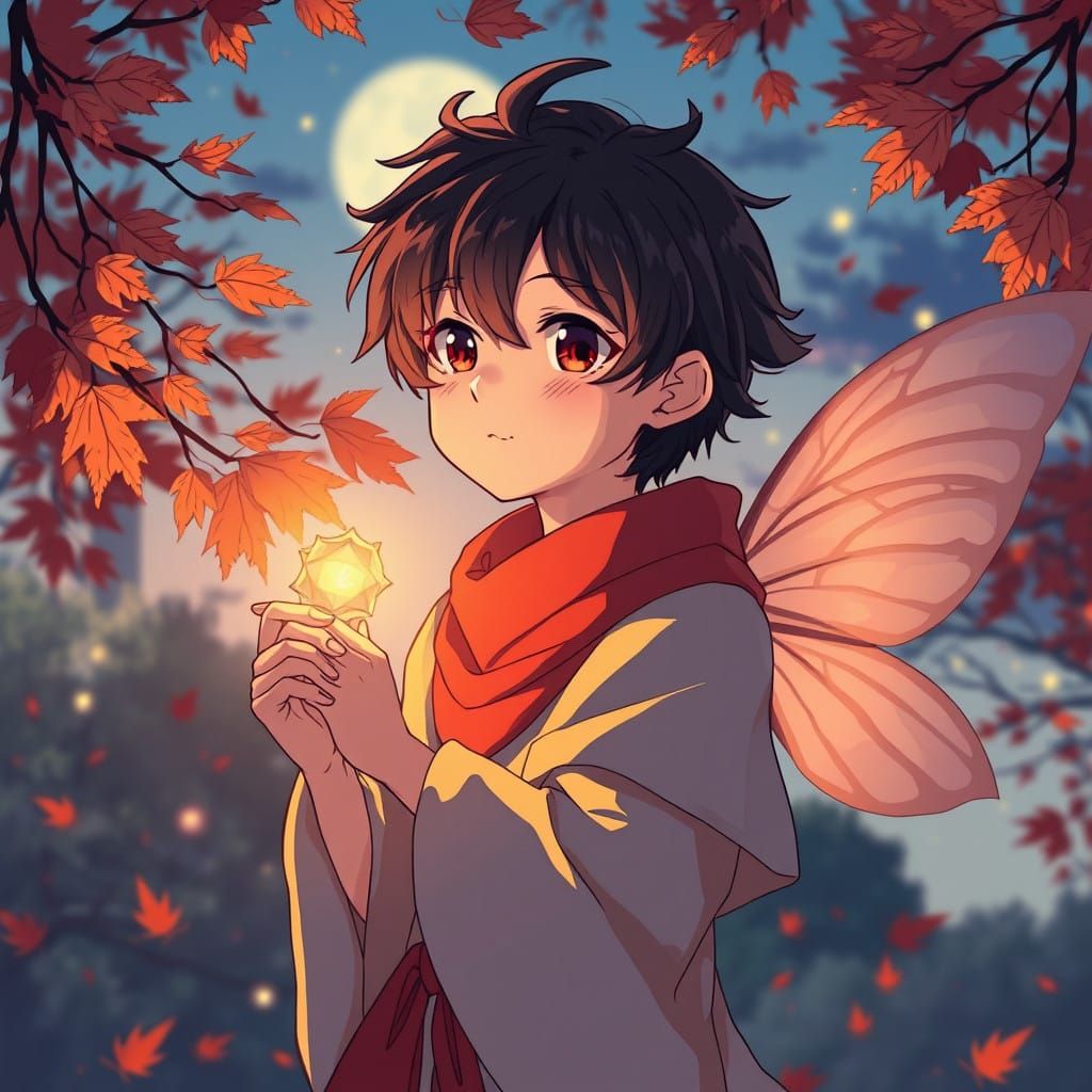 Manga-Inspired Autumn Fairy Boy in Cinematic Lighting