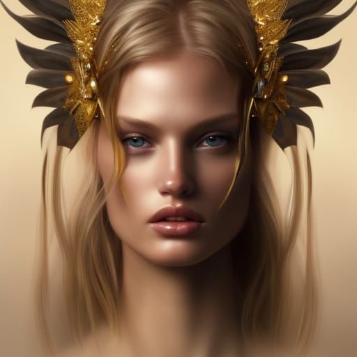 Angelic Supermodel in Haute Couture with Gold Wings
