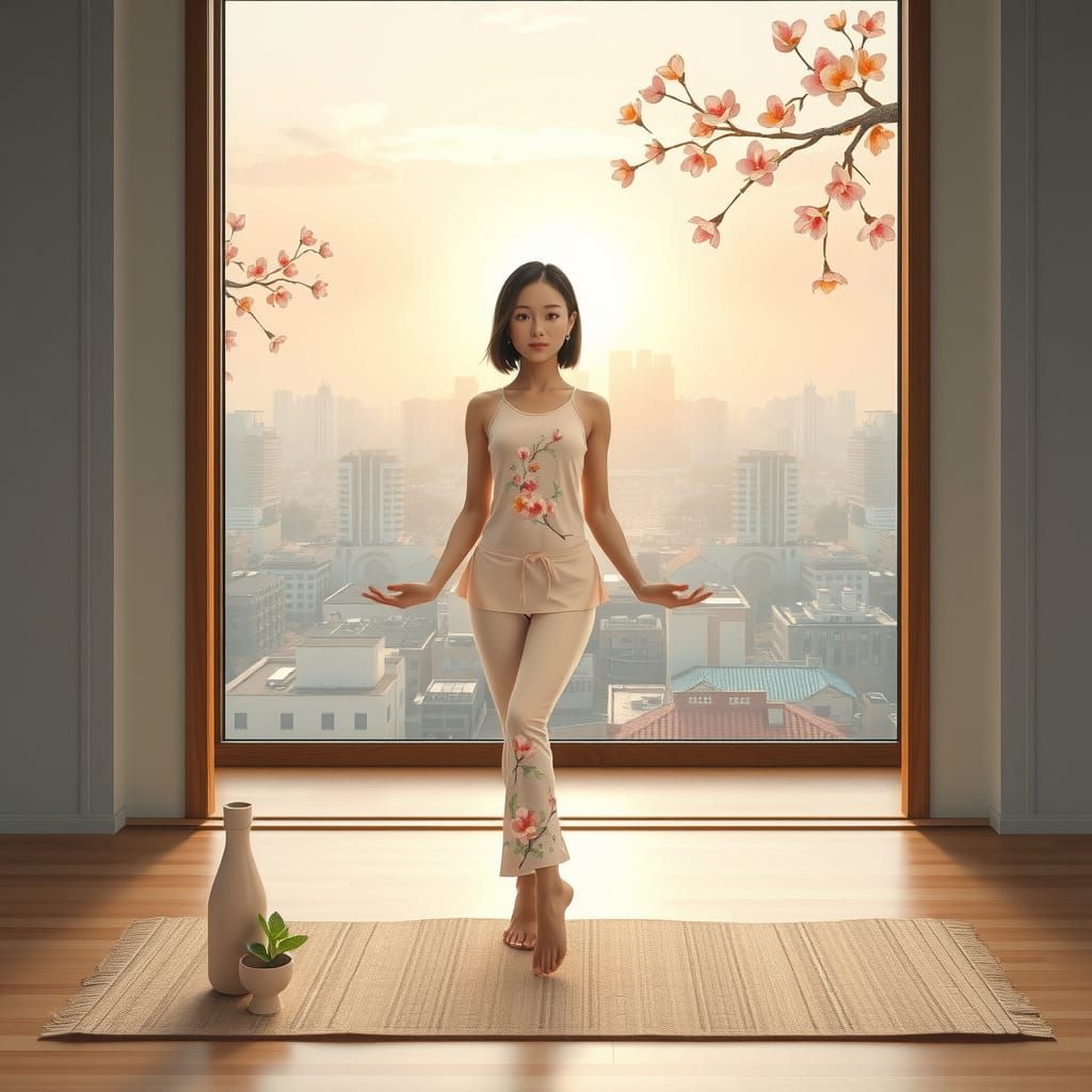 Serene Thai Woman in Tranquil Yoga Studio