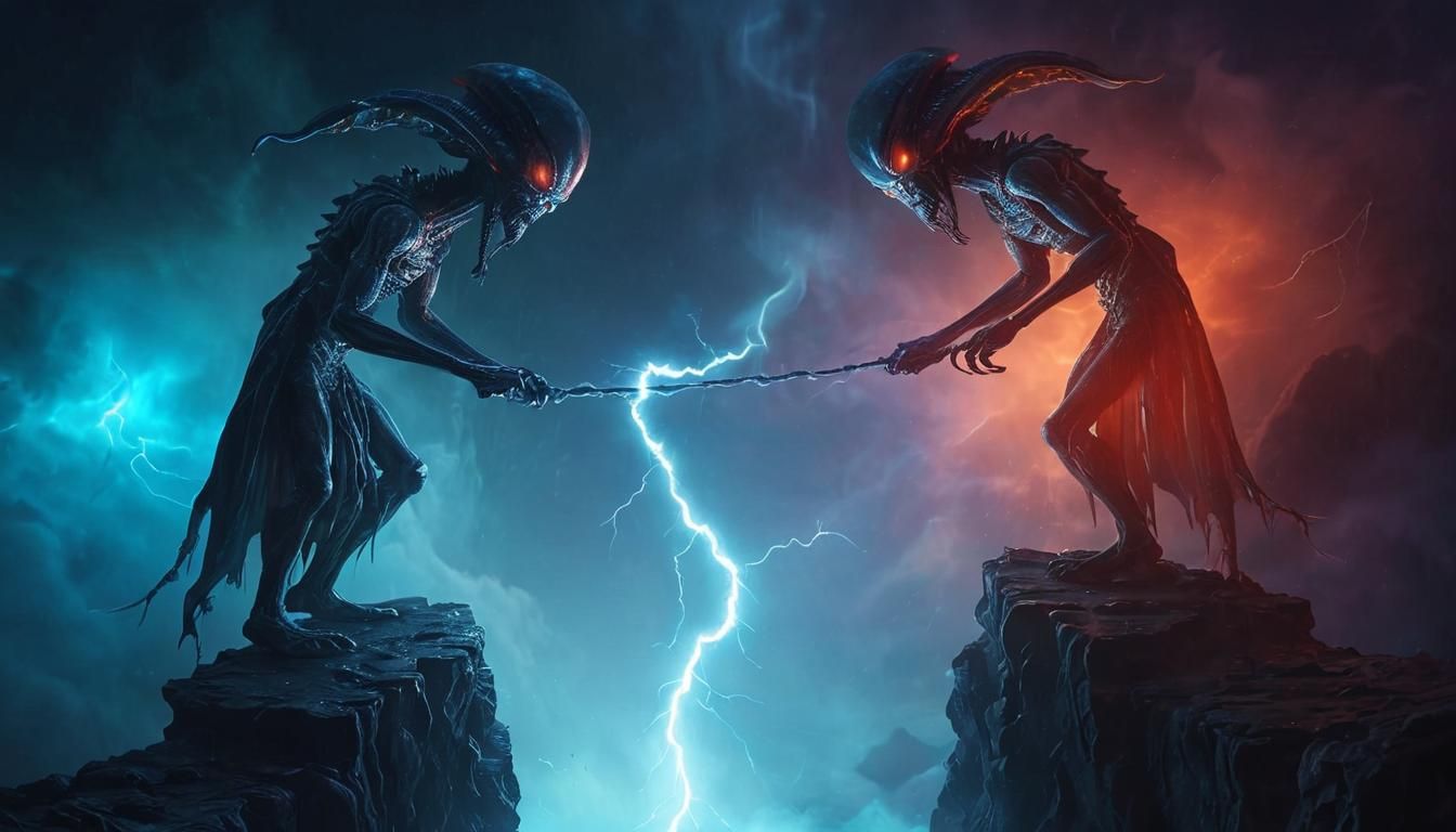 Aliens Play Tug-of-War with Lightning Bolt