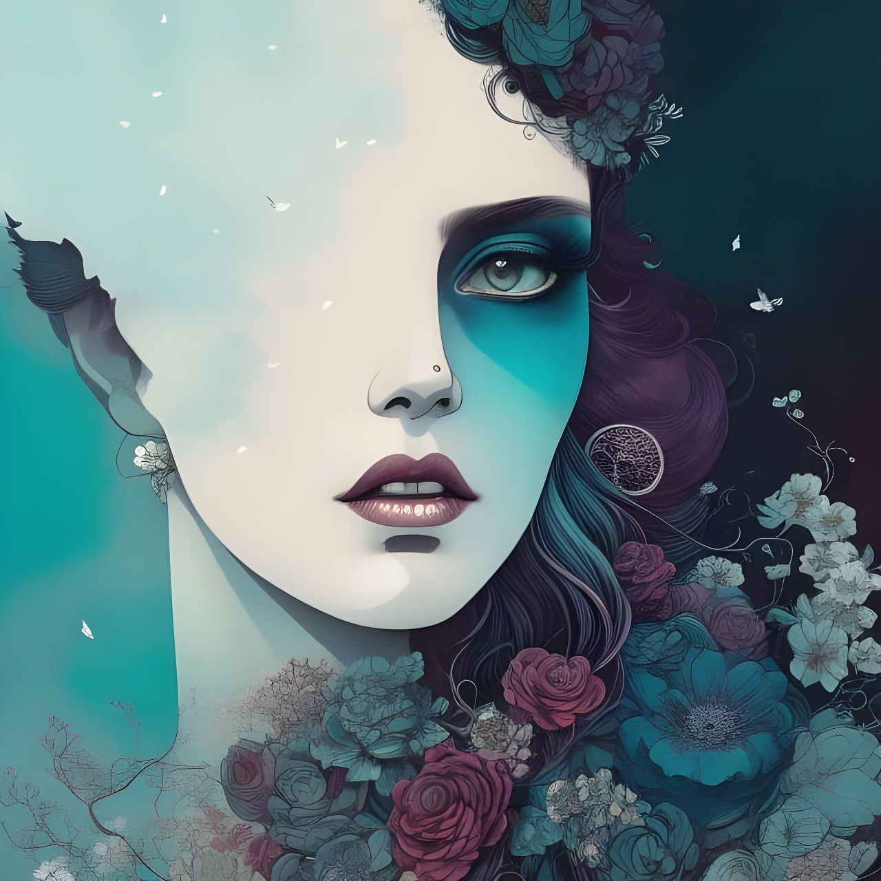 Neo-Victorian Princess in Double Exposure Collage Art