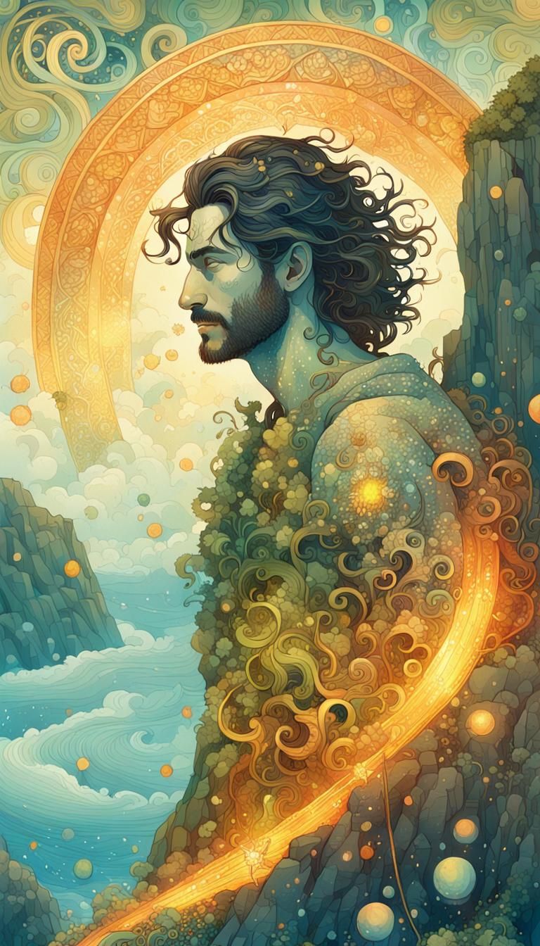 Handsome Man with Sickle in Watercolor Fantasy Art
