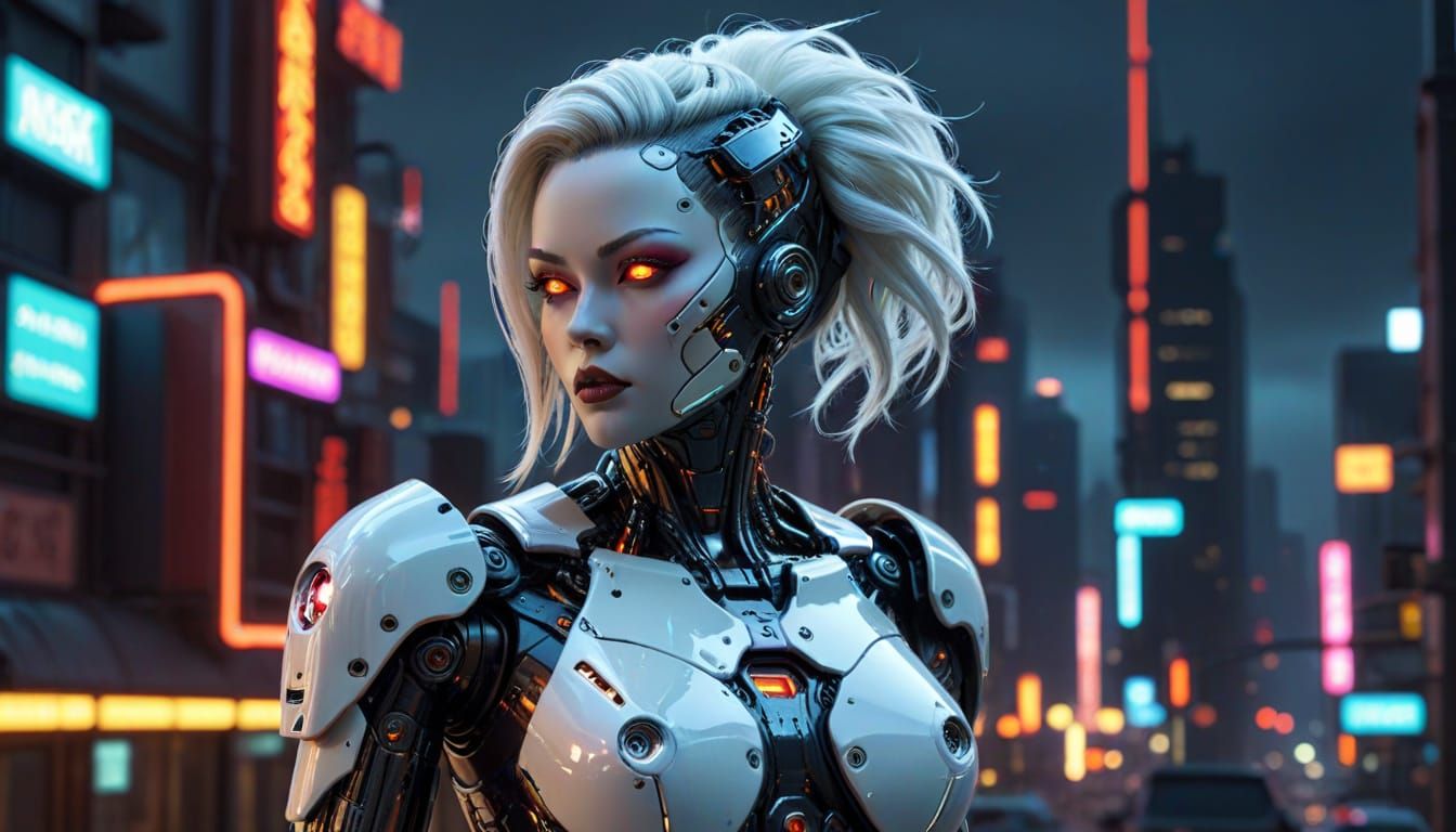 Cyberpunk Gynoid Pinup in Elvgren Style