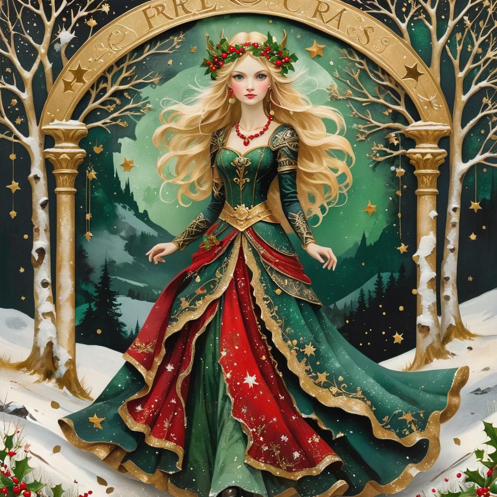Norse Goddess Freya in a Whimsical Winter Wonderland