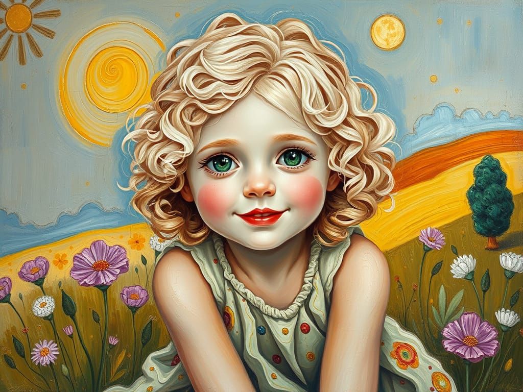 Blonde Girl in Dreamlike Surrealist Landscape