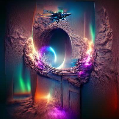 Iridescent Space Portal with Volumetric Lighting