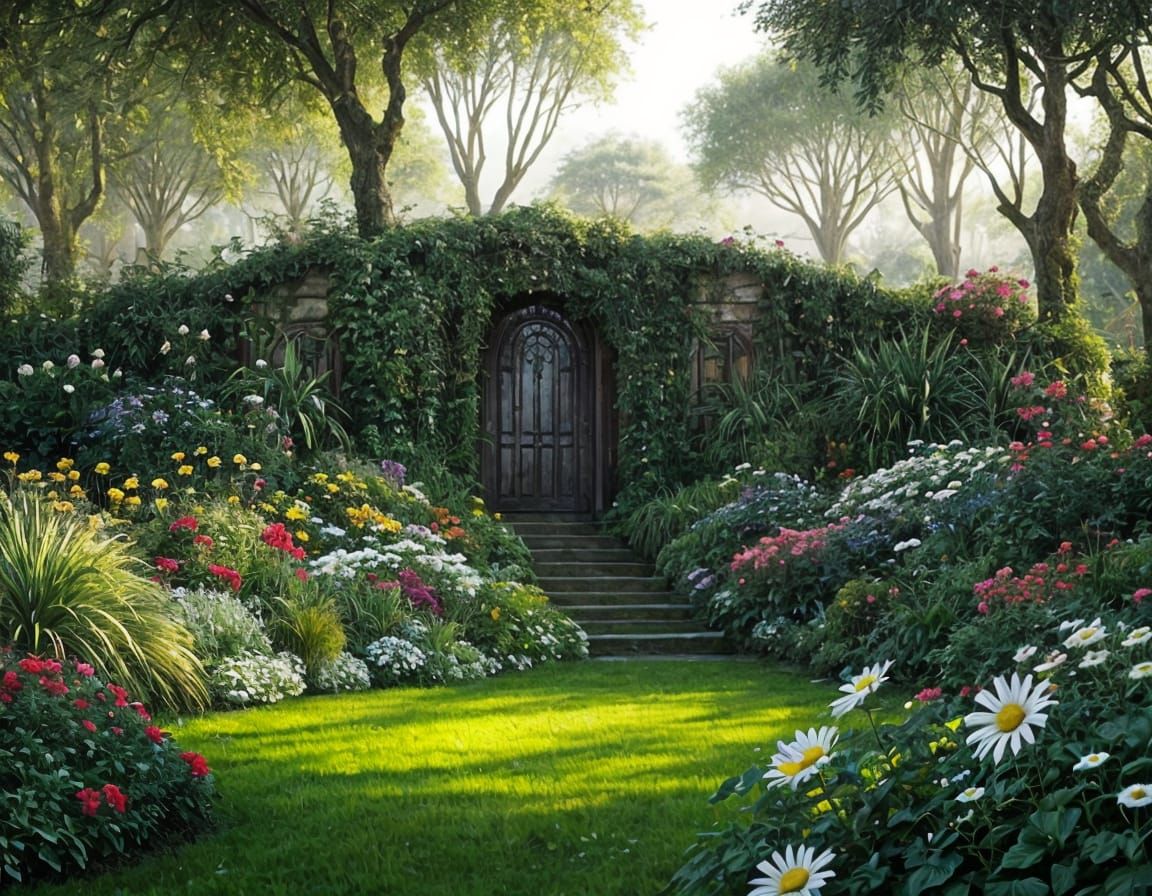 Vibrant Jungle Oasis in Edward Scissorhands Style