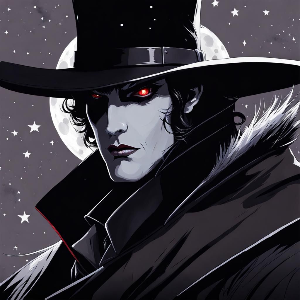 Vampire Hunter Portrait with Red Moon, Speed Painting