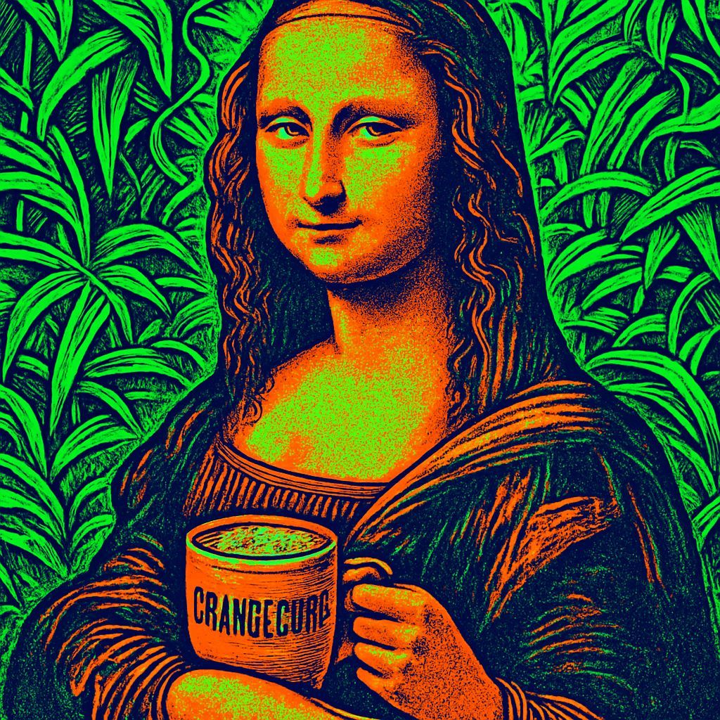 Mona Lisa Drinks Coffee in Geometric Art Style