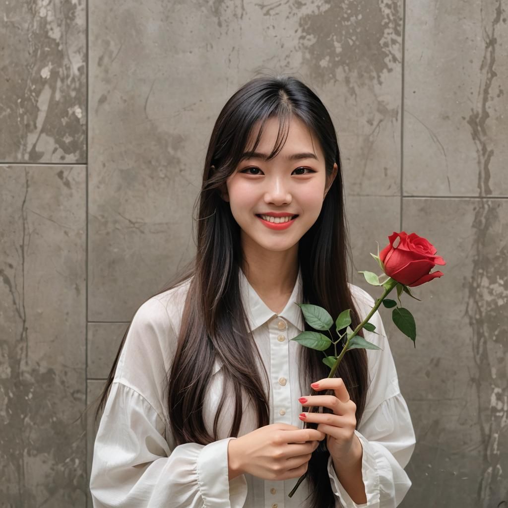 Japanese Girl with Glass Rose Portrait