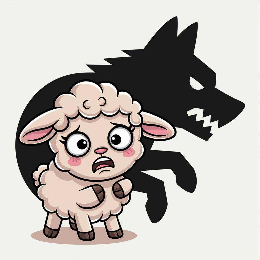 Scared Lamb and Shadow Wolf in Kawaii Style