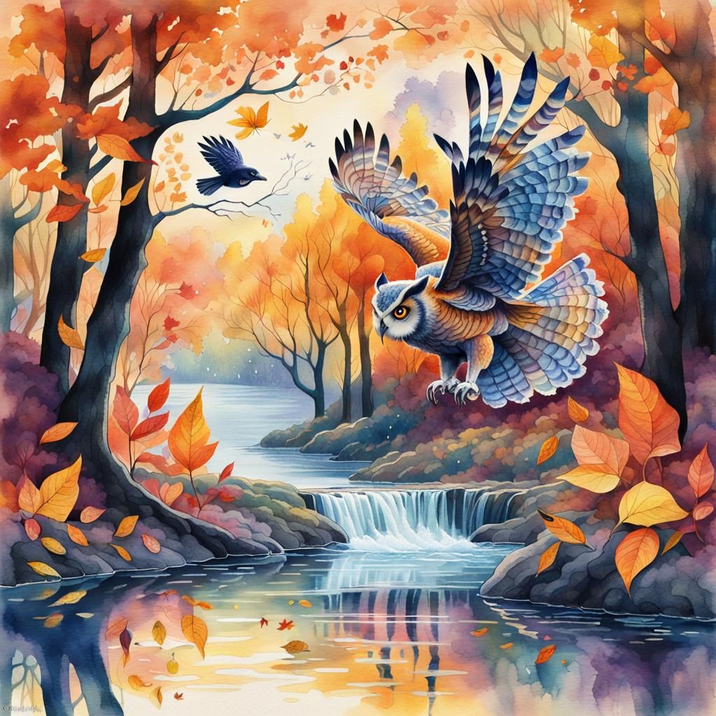 Mystical Autumn Forest Spirit in Watercolor Style