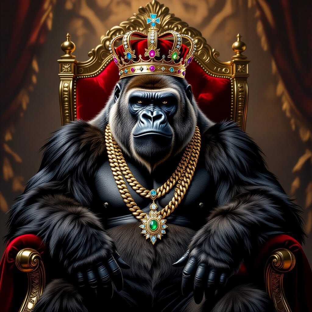 Regal Gorilla Adorned in Gold and Jewels