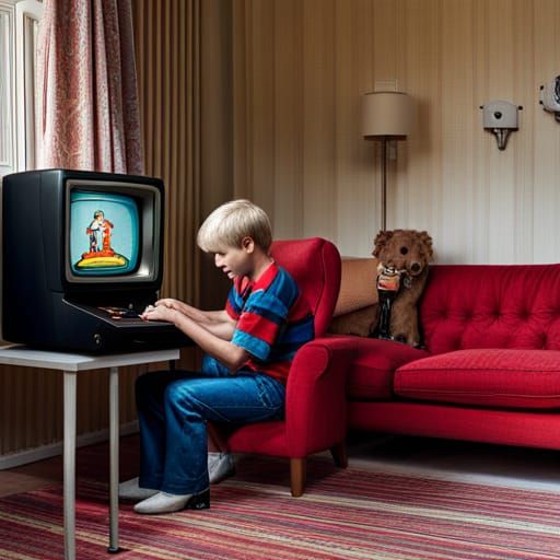 Boy Playing Computer Game on Sinclair Spectrum