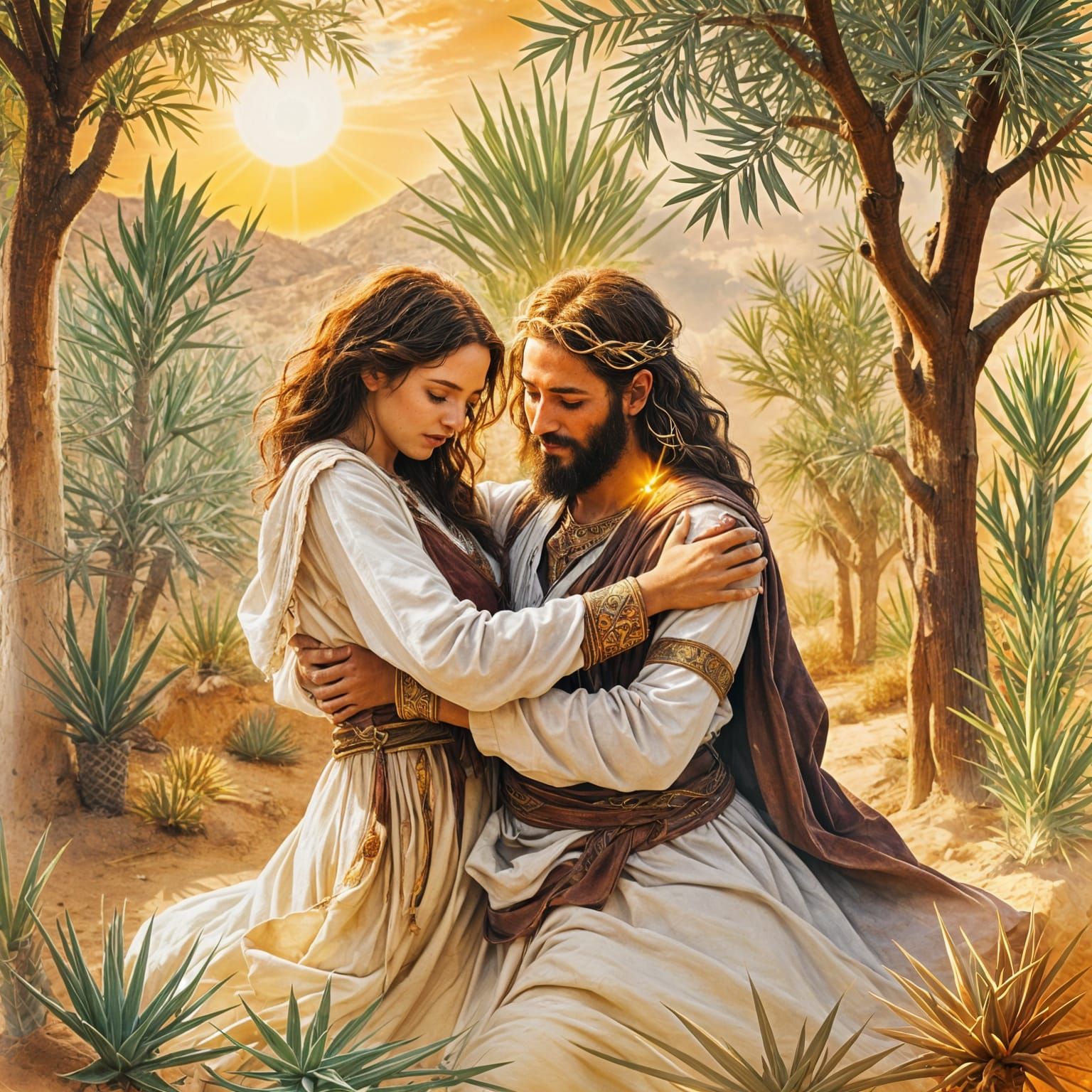 Majestic Jewish Warrior in Sacred Illuminated Manuscript Sty...