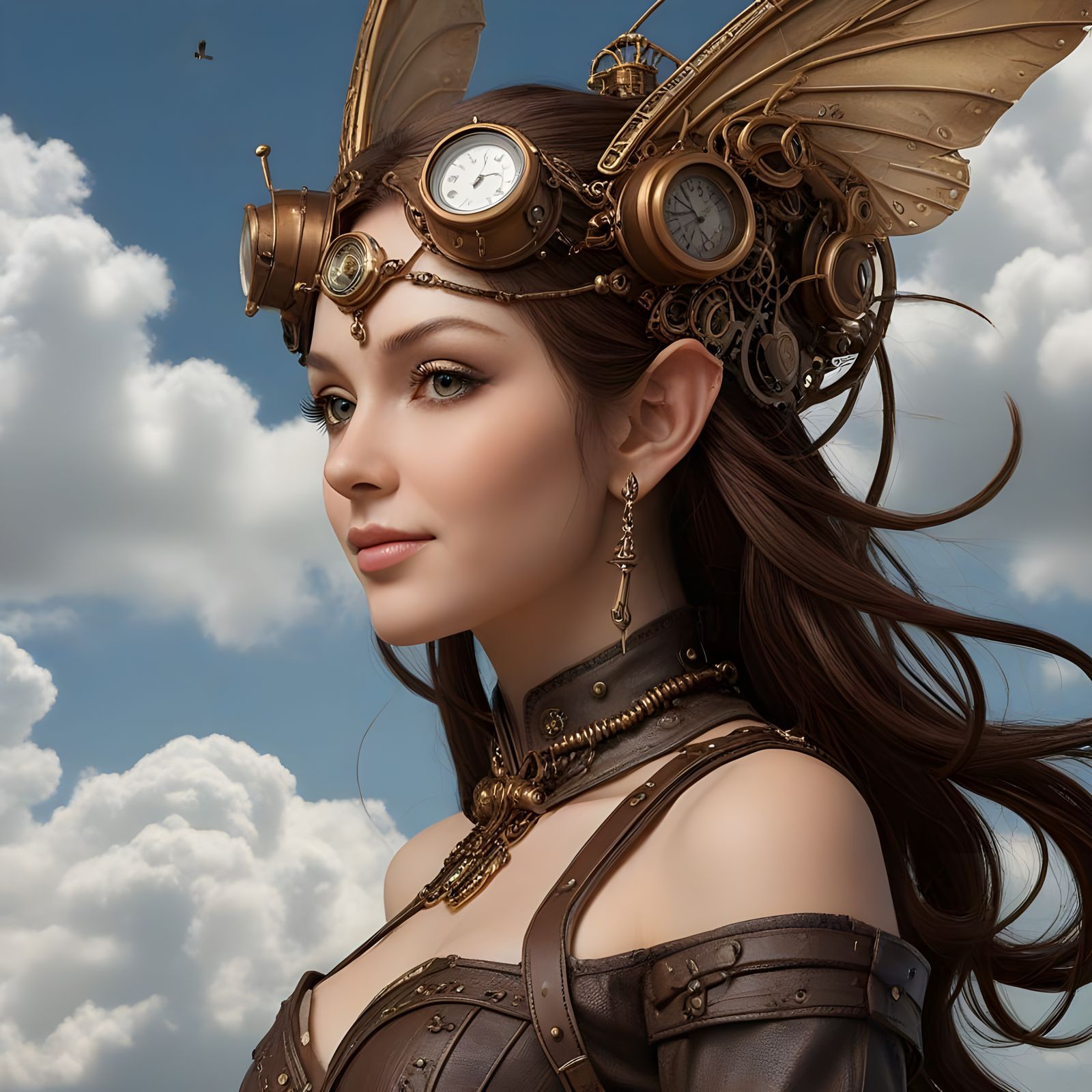 Steampunk Elf Maiden Portrait in Romantic Style