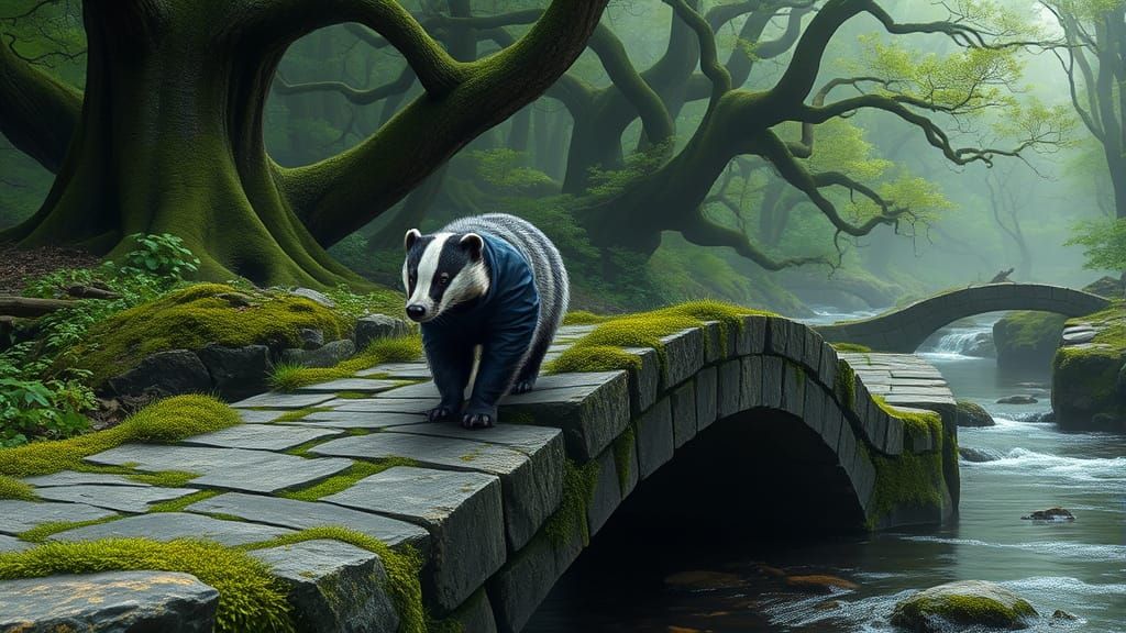 Hyper-Realistic Badger in a Nike Tracksuit Crosses a Weather...