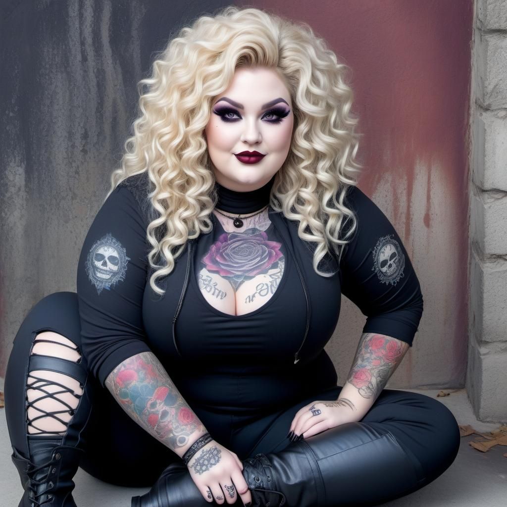 Stunning Plus Size Goth Woman with Elaborate Makeup