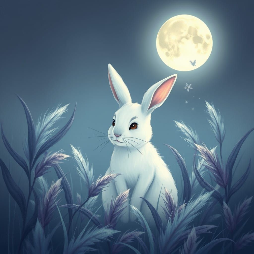 Serene Moonlit Bunny in Whimsical Woodland