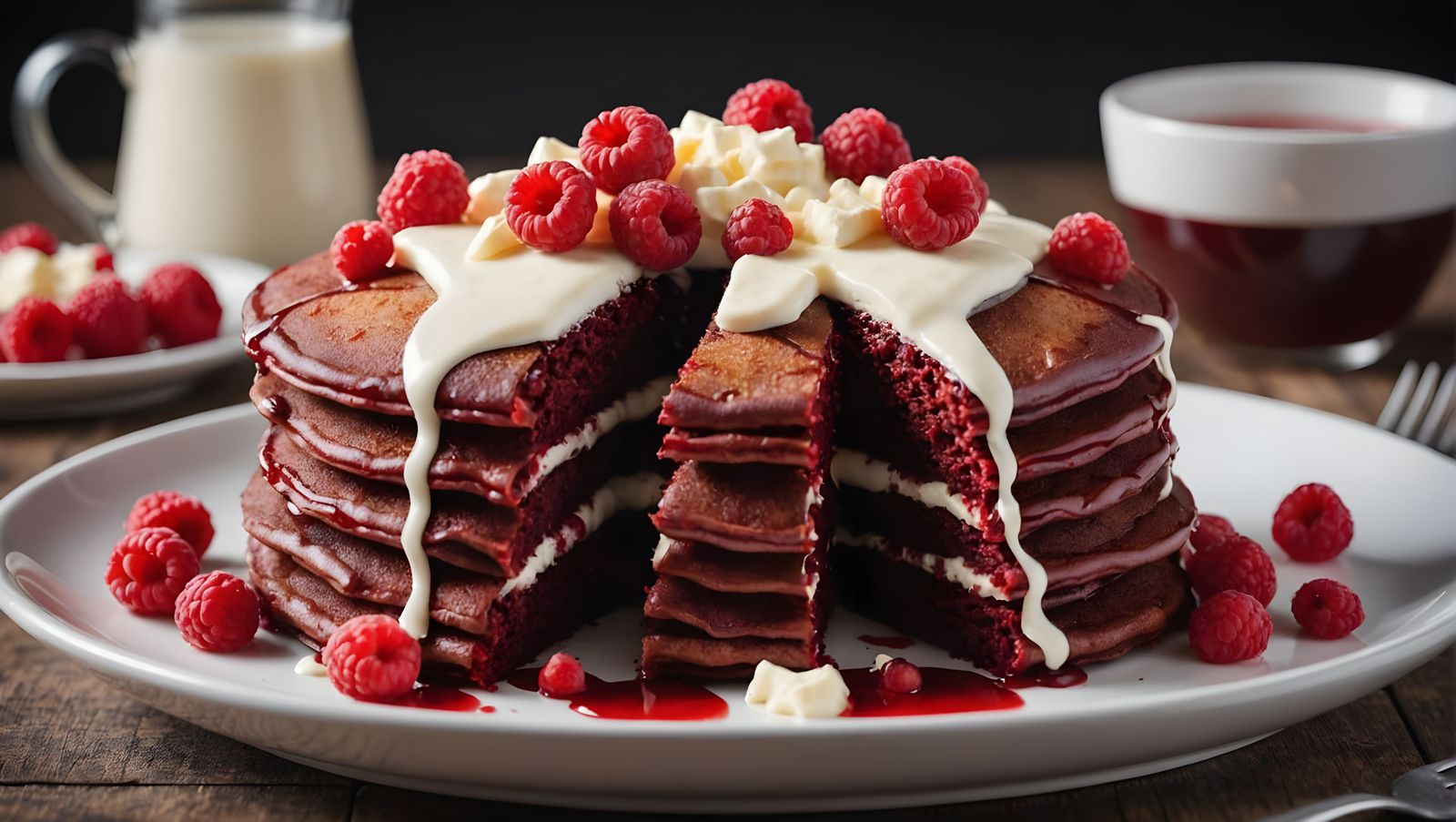 Red Velvet Pancakes with Cream Cheese Glaze