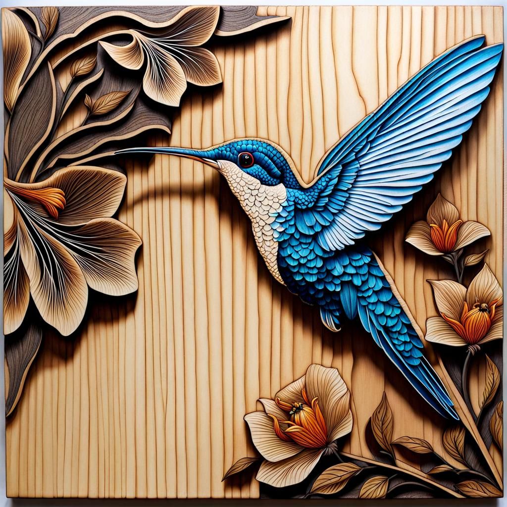 3D Hummingbird in Floral Wooden Realm