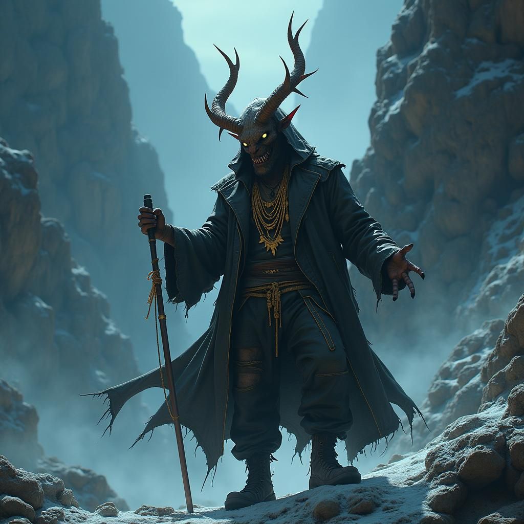 Demon Rapper on Skull Mountain in Matte Painting Style