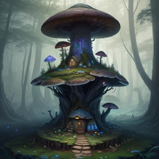 Fairy Home with Mushroom Roof: Fantasy Concept Art