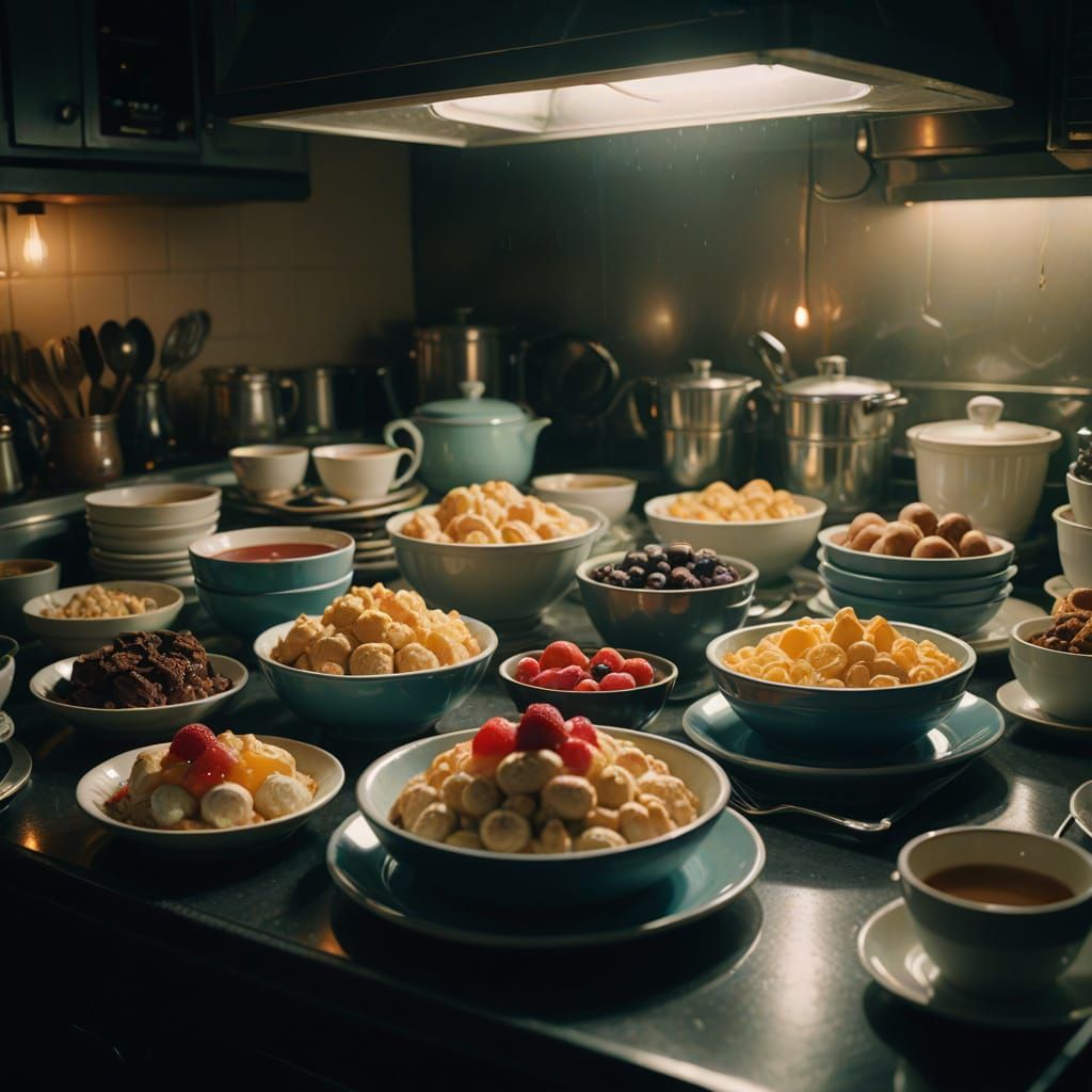 Magical Glowing Desserts in Cinematic Film Still