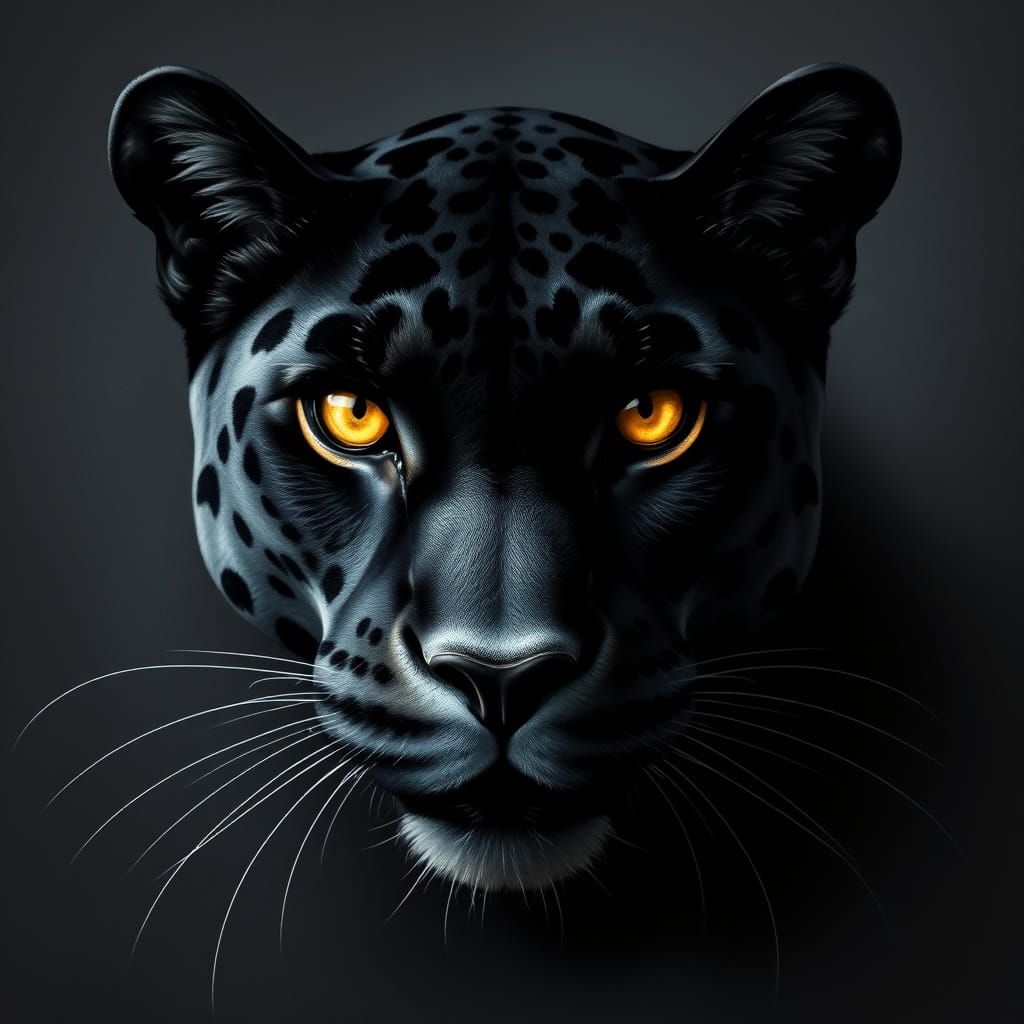 Majestic Black Panther Head with Golden Eyes in Dark Gray Ha...